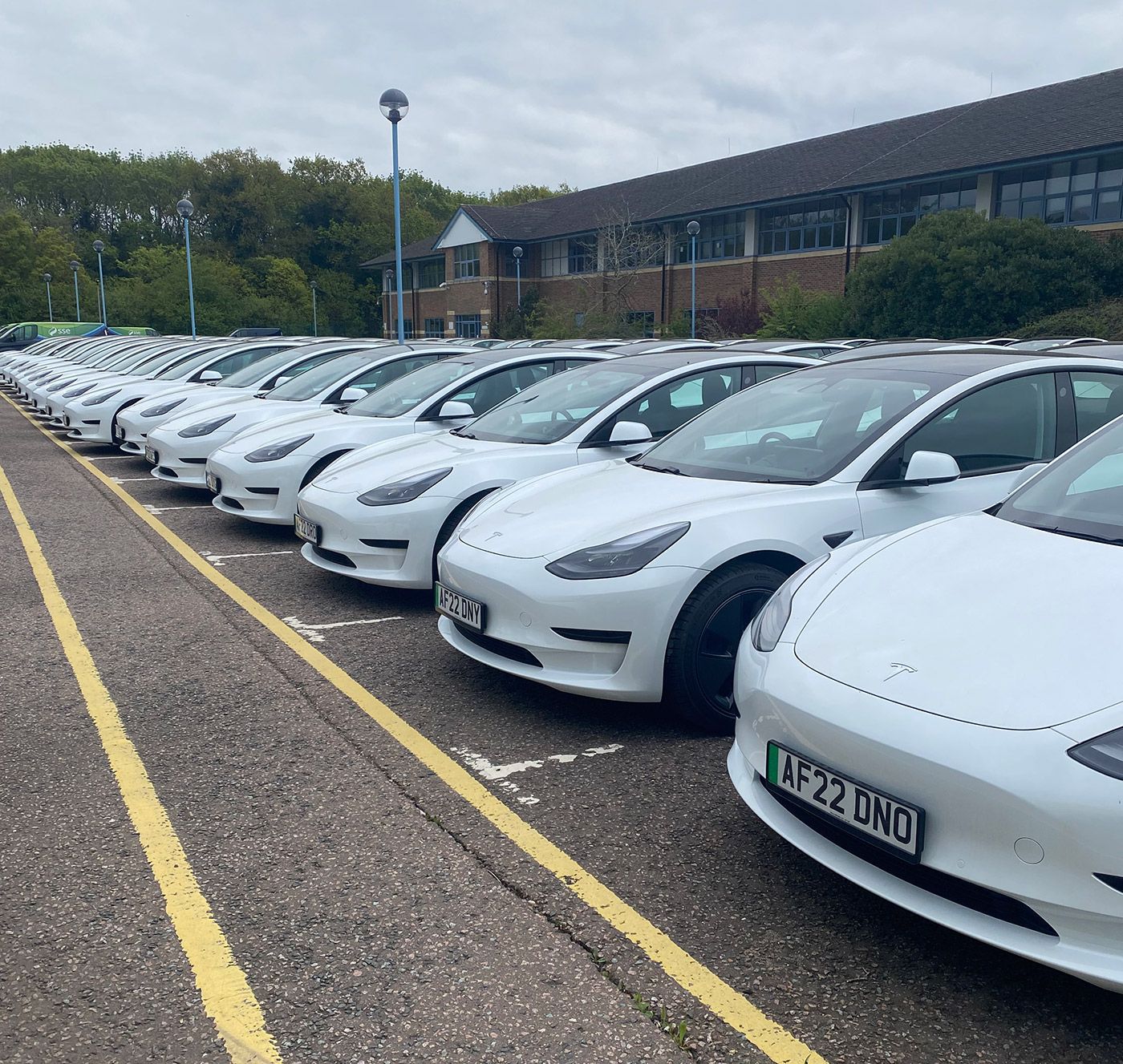 Our new fleet of Tesla 3s ready for the road!